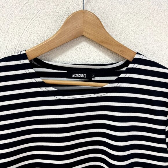 Missguided Black & White Striped Summer Dress w/Pockets sz 14 - Picture 2 of 4